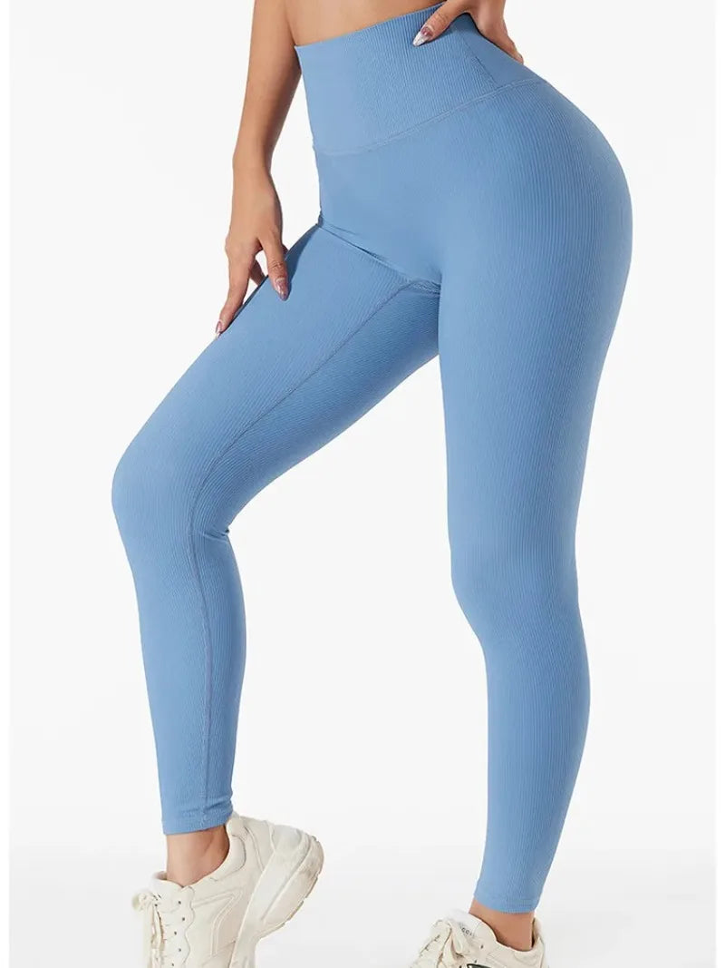 High Waist Yoga Pants Women Seamless Sport Pants Ribbed Knitted Fitness Leggings Solid White Running Pants Quick Dry Gym Leggins