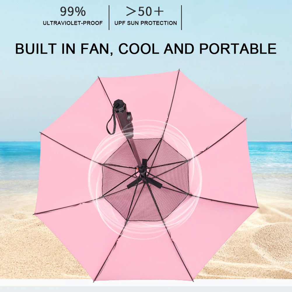 3 in 1 Umbrella with Fan Portable Misting Fan Umbrella With UV Protection Mist Spray Umbrella for Summer Cooling Battery Power