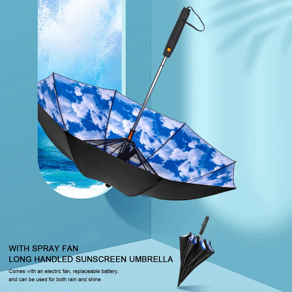 3 in 1 Umbrella with Fan Portable Misting Fan Umbrella With UV Protection Mist Spray Umbrella for Summer Cooling Battery Power