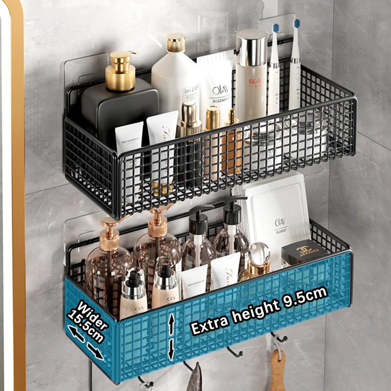 Bathroom Organiser Multifunctional Toiletries Organiser No-Punch Bathroom Shelf Bathroom Kitchen Wall Mount Storage Rack