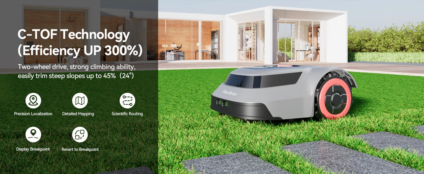 C-TOF Robotic Lawn Mower Redkey MGC800 MGC1000 Lawn Mower Robot Cable Break Detection Climbing 45% App Control Automatic Cutting