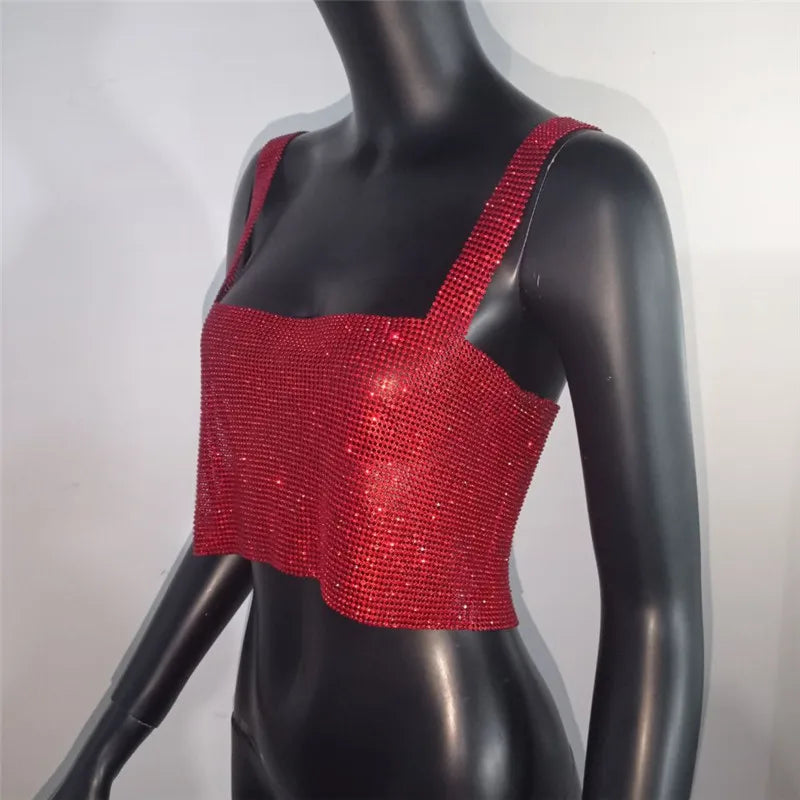 2025 Glitter Nightclub Backless Rhinestone Tank Top Women Sexy Metal Crystal Diamonds Sequined Night Club Party Wear Crop Top