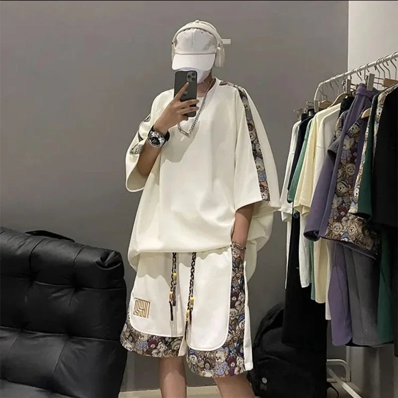 Sweatshirts Tracksuit T-shirts Shorts Suits For Men Spliced Graphic Sweatsuit Cotton Man Sets Luxury Offer Youthful Emo Kpop Xl
