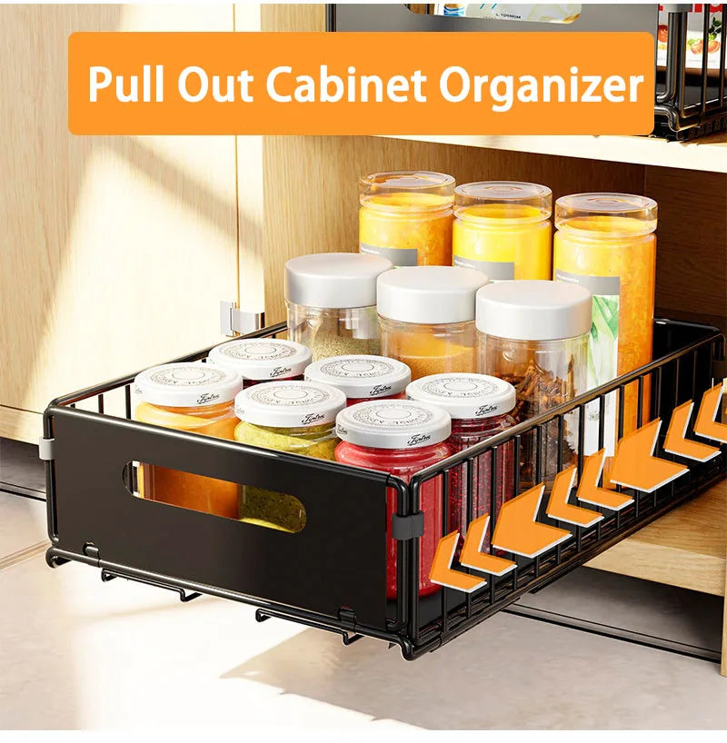 Kitchen Pull Out Organizer For Cabinets Spice Storage Rack Under Sink Organizer Snack Can Storage Basket Sliding Out Drawers