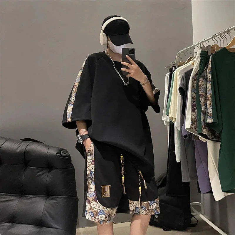 Sweatshirts Tracksuit T-shirts Shorts Suits For Men Spliced Graphic Sweatsuit Cotton Man Sets Luxury Offer Youthful Emo Kpop Xl