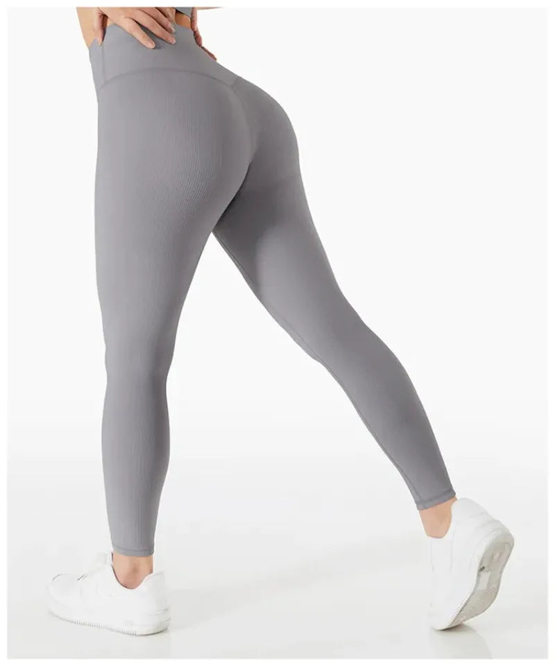 High Waist Yoga Pants Women Seamless Sport Pants Ribbed Knitted Fitness Leggings Solid White Running Pants Quick Dry Gym Leggins