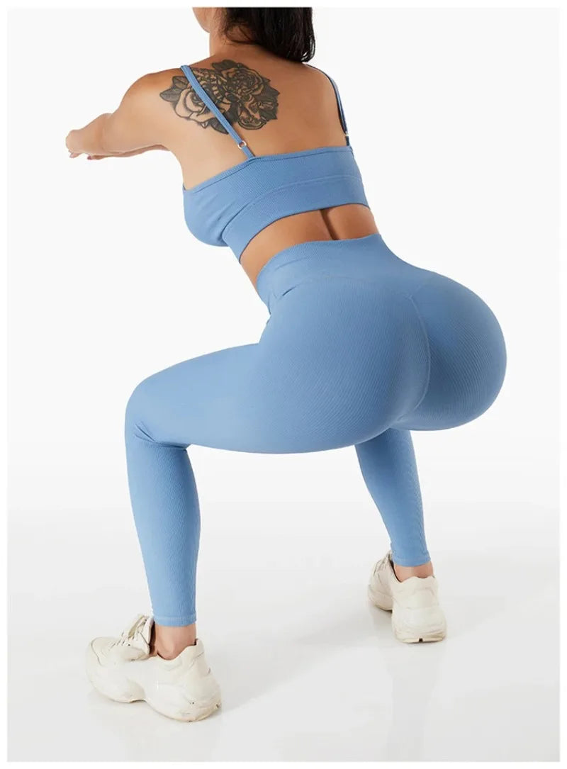 High Waist Yoga Pants Women Seamless Sport Pants Ribbed Knitted Fitness Leggings Solid White Running Pants Quick Dry Gym Leggins