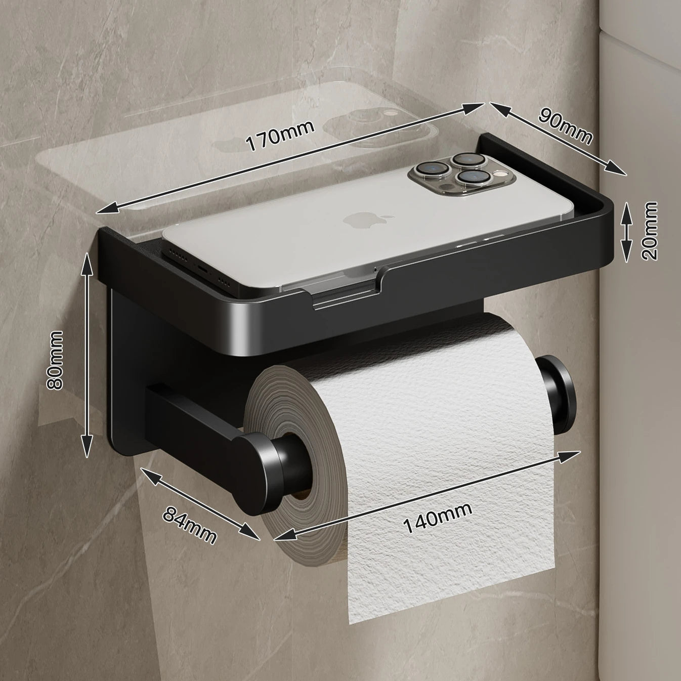 Large Toilet Paper Holder Wall-Mounted Paper Roll Holder With Storage Tray Toilet Organizer Phone Stand Bathroom Accessories