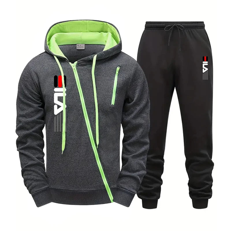 Men's Zipper Hoodie Sweatpants Gym Fitness Tracksuit 2pcs Set Fall Winter Daily Casual Sports Jogger Suit Fashion Hooded Outfits