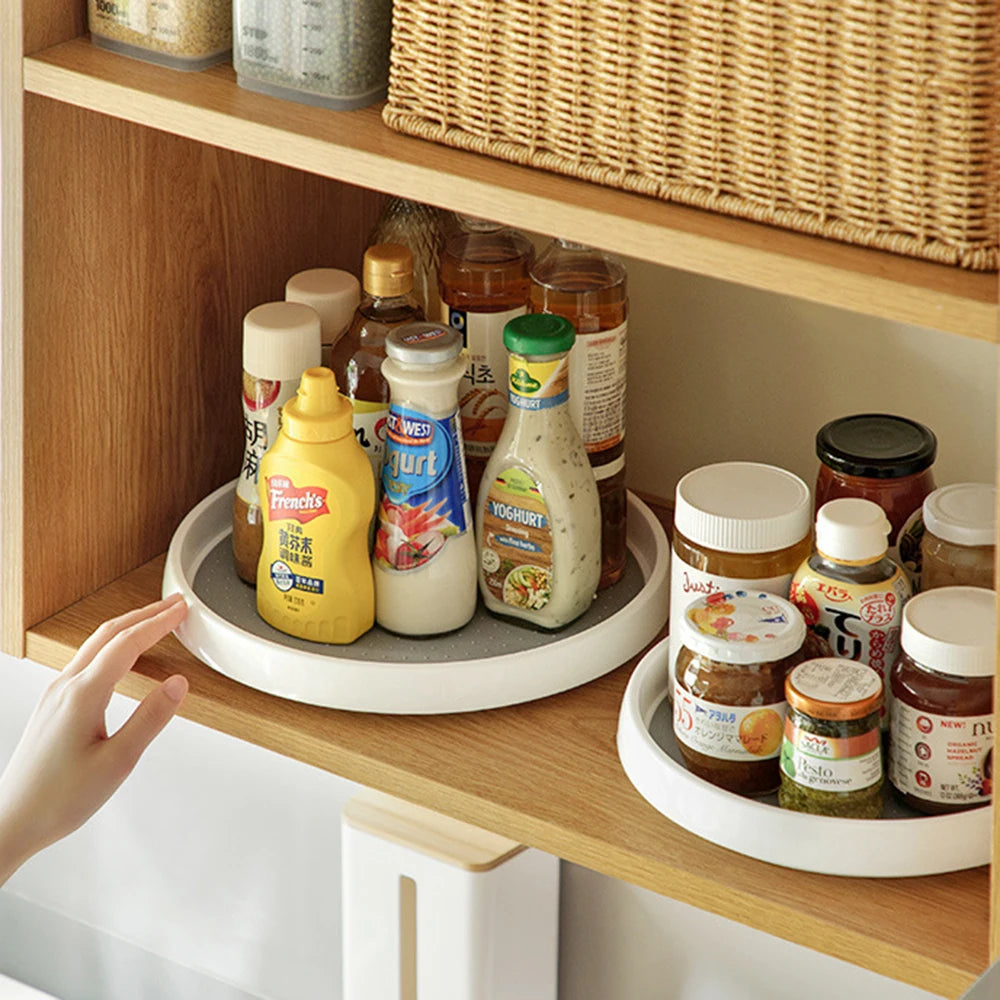 Kitchen Spinning Organizer Rotating Tray 1-Tier Spice Rack Round Shelf Condiment Storage Racks Pantry Cabinet Turntable