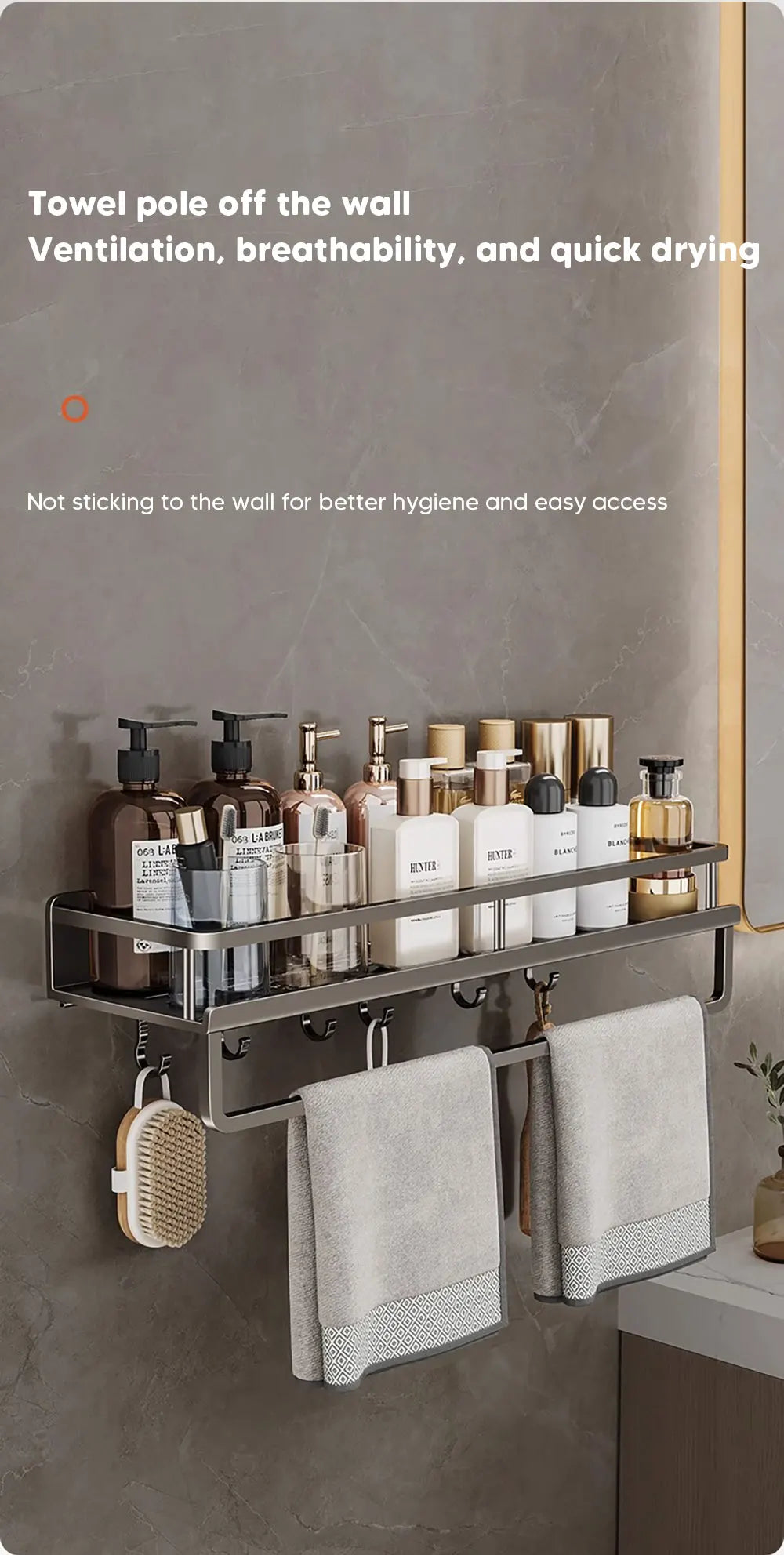 30/40/50CM Punch-Free Bathroom Shelf Shampoo Rack Aluminum Shower Organiser Without Drilling Toilet Shelf Bathroom Accessories