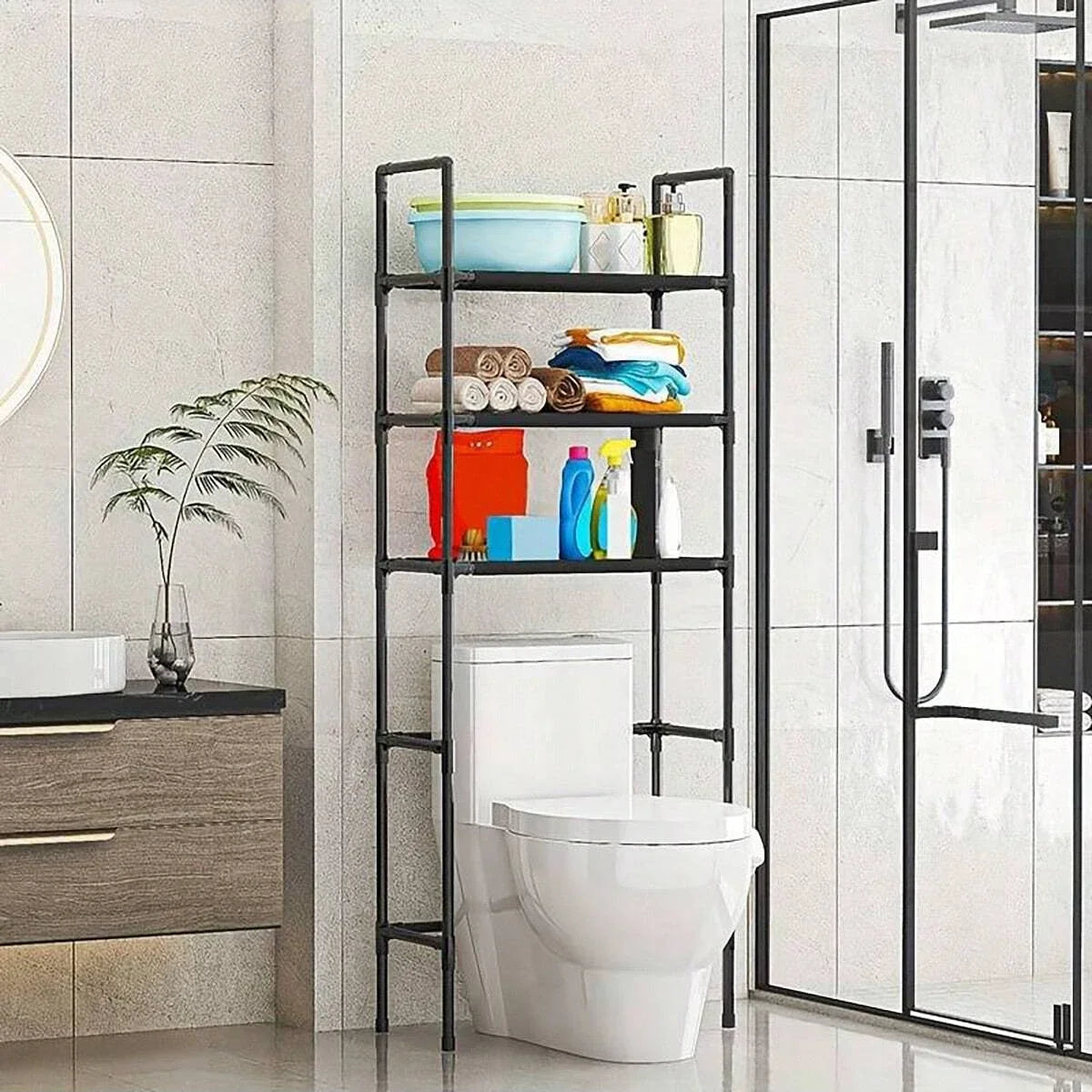 Bathroom Storage Rack Over The Toilet Shelf Multilayer Space Saver Organizer Multi-Functional Wall Hanging Toilet Storage Rack