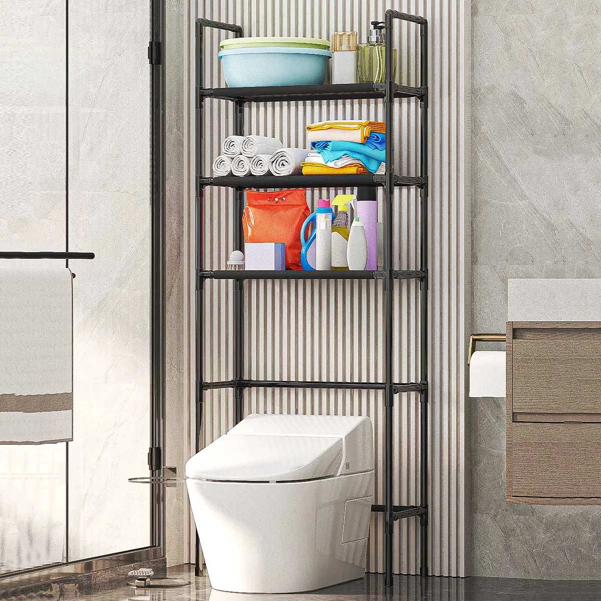 Bathroom Storage Rack Floor Mounted Over Toilet Shelf Multilayer Space Saver Multi-Functional Kitchen Organizer