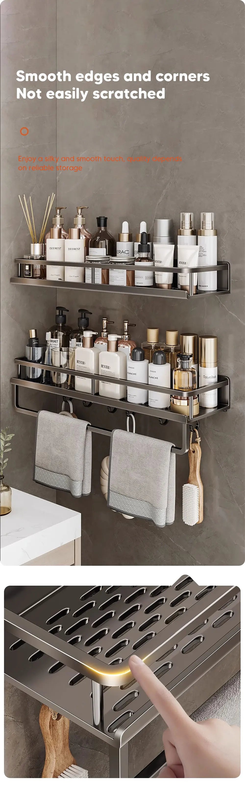 30/40/50CM Punch-Free Bathroom Shelf Shampoo Rack Aluminum Shower Organiser Without Drilling Toilet Shelf Bathroom Accessories