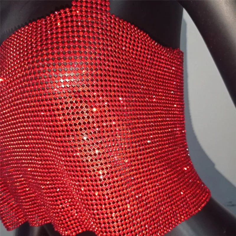 2025 Glitter Nightclub Backless Rhinestone Tank Top Women Sexy Metal Crystal Diamonds Sequined Night Club Party Wear Crop Top