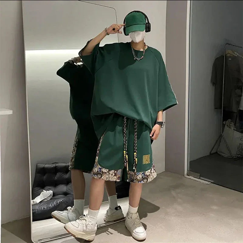 Sweatshirts Tracksuit T-shirts Shorts Suits For Men Spliced Graphic Sweatsuit Cotton Man Sets Luxury Offer Youthful Emo Kpop Xl