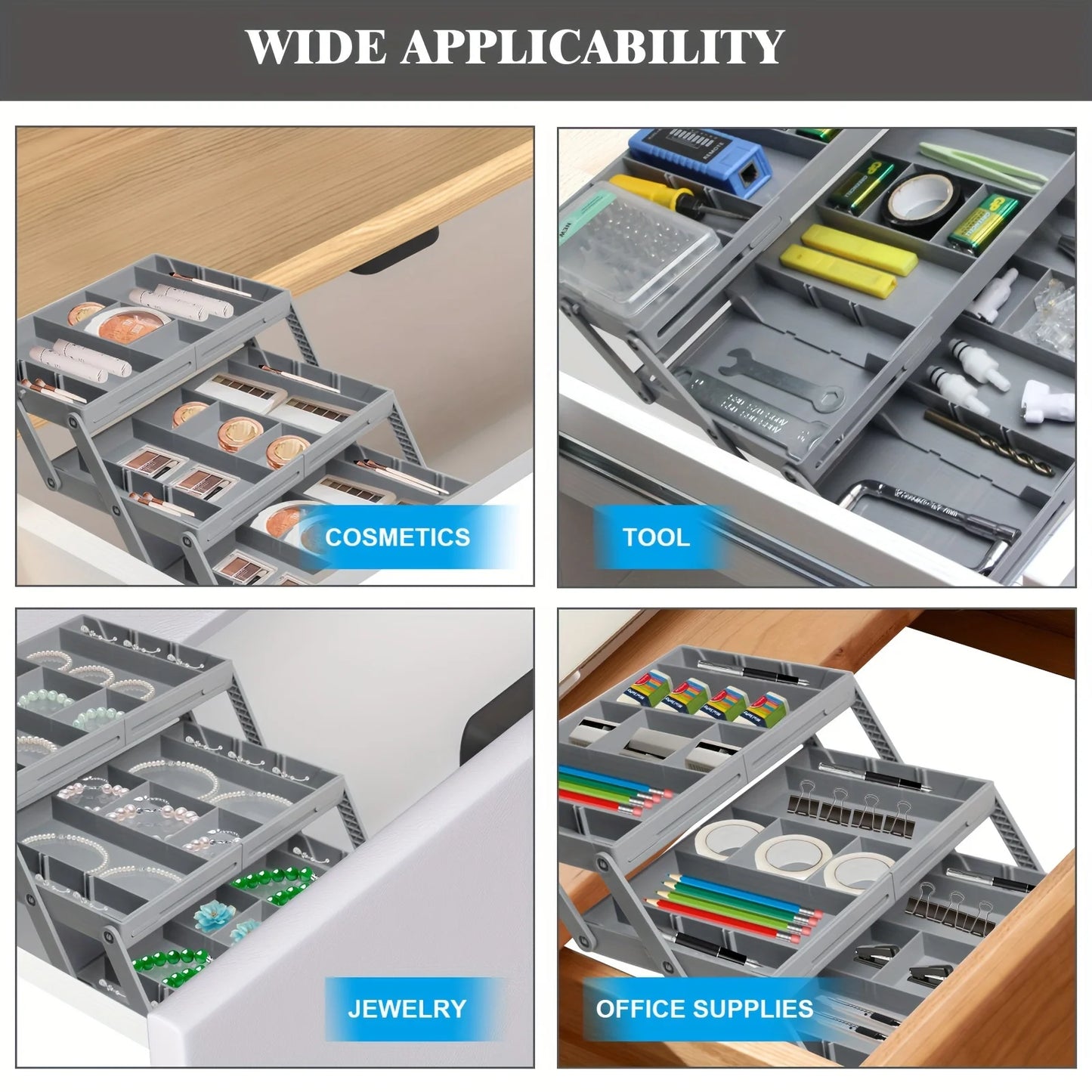 Foldable Drawer Organizer, Multifunctional Storage Box, Suitable for Kitchen Utensils, Tools, Jewelry, Makeup