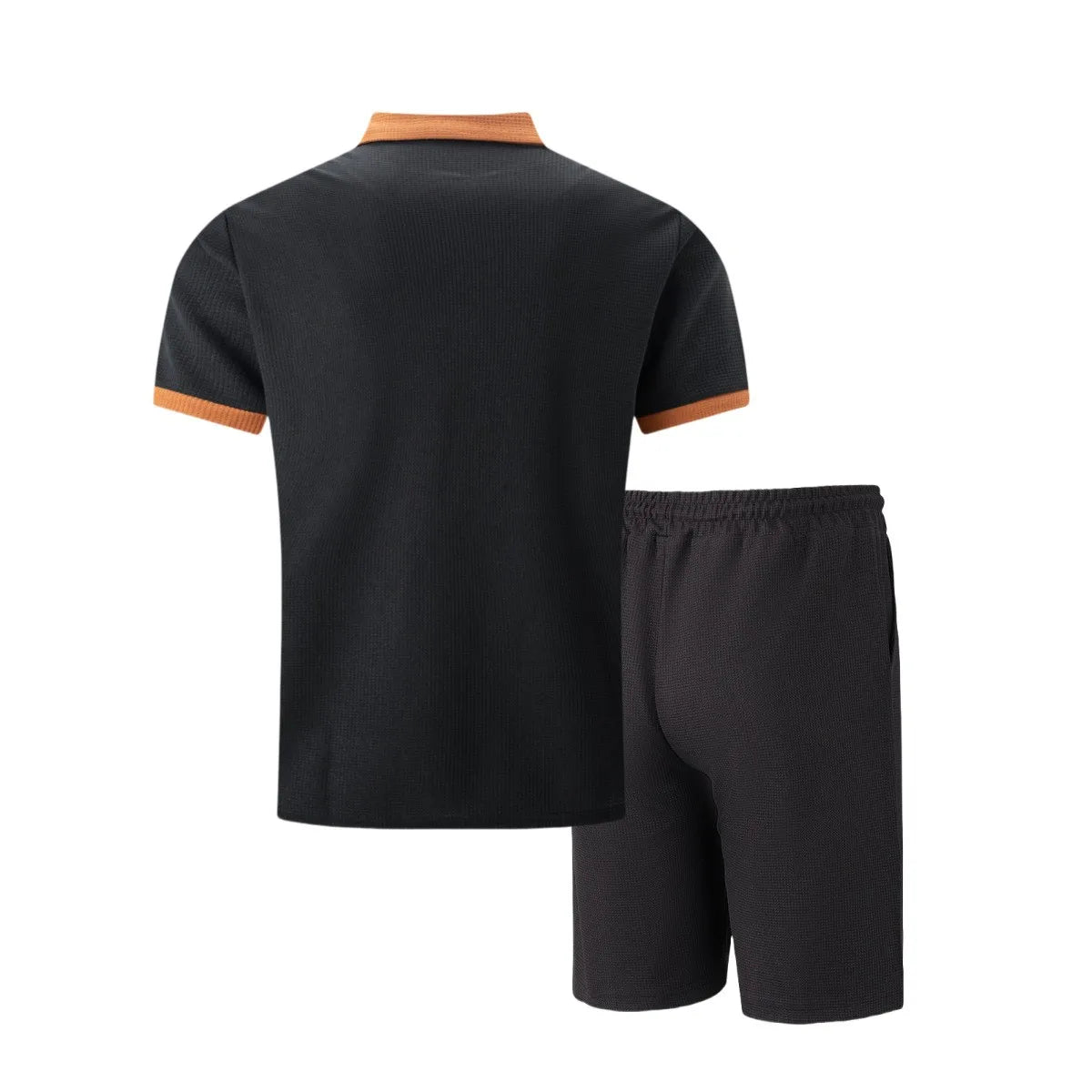 2025 summer new men waffle pocket color matching POLO shirt short sleeve shirt T-shirt shorts two sets