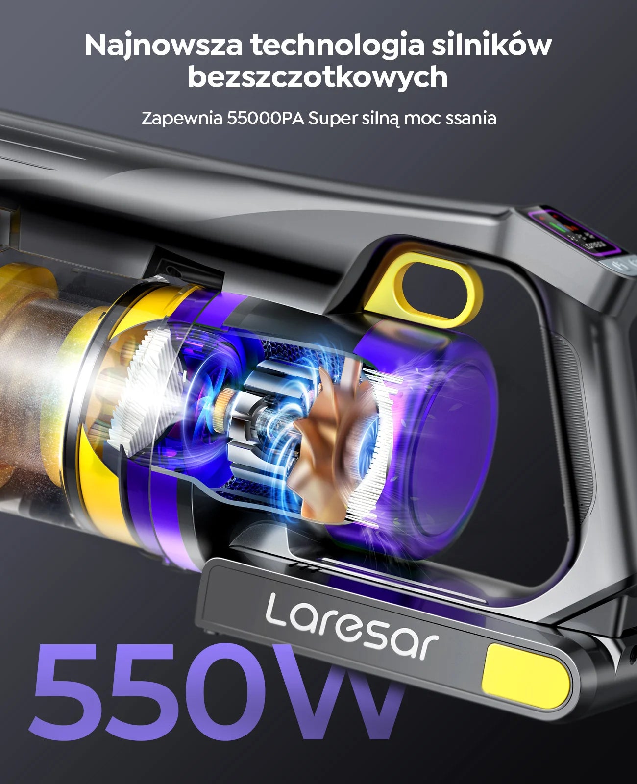 Laresar X11 550W 55000PA Suction Power Cordless Vacuum Cleaner Handheld Smart Home Dust Cup 60 Mins Runtime 3 Pcs Filte Set