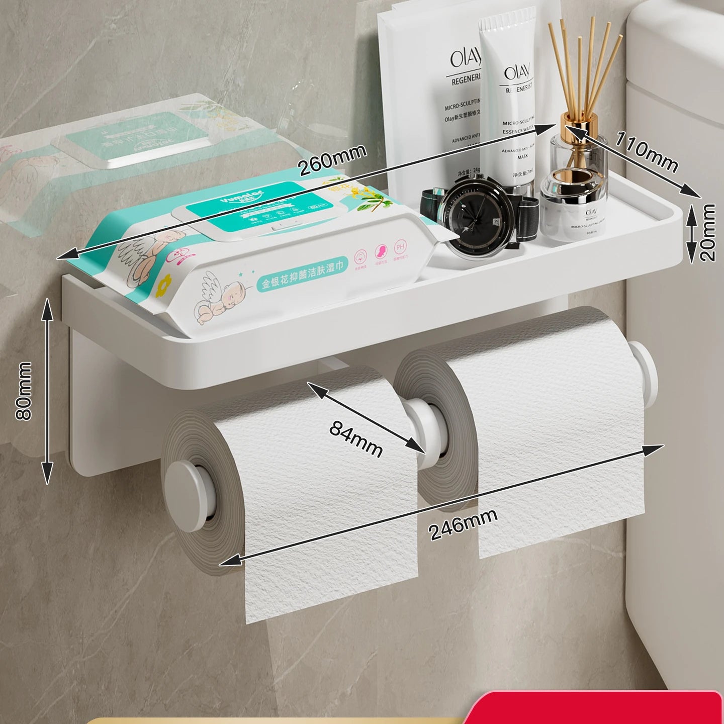 Large Toilet Paper Holder Wall-Mounted Paper Roll Holder With Storage Tray Toilet Organizer Phone Stand Bathroom Accessories