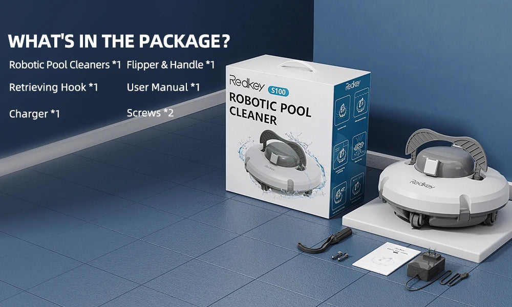 Redkey S100 Cordless Robotic Pool Vacuum for Ground Pool Automatic Pool Vacuum Cleaner Lasts 120 Mins with Strong Suction