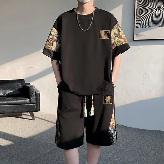 2025 Summer Leisure Men Set Bear Graffiti Tees T-shirt+shorts 2-piece Comfortable and Breathable for Men Top Print Tshirts Sets