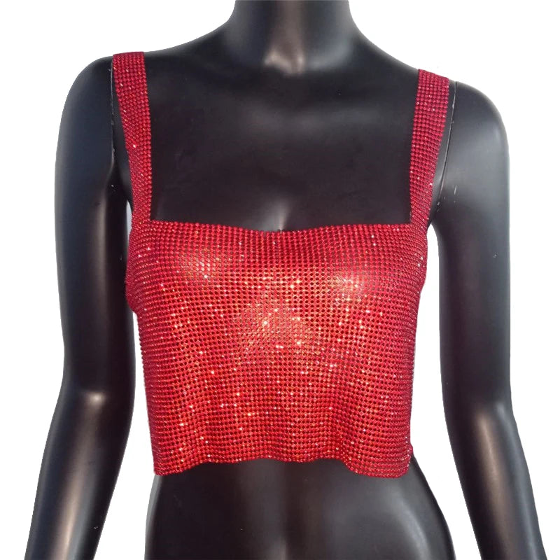 2025 Glitter Nightclub Backless Rhinestone Tank Top Women Sexy Metal Crystal Diamonds Sequined Night Club Party Wear Crop Top