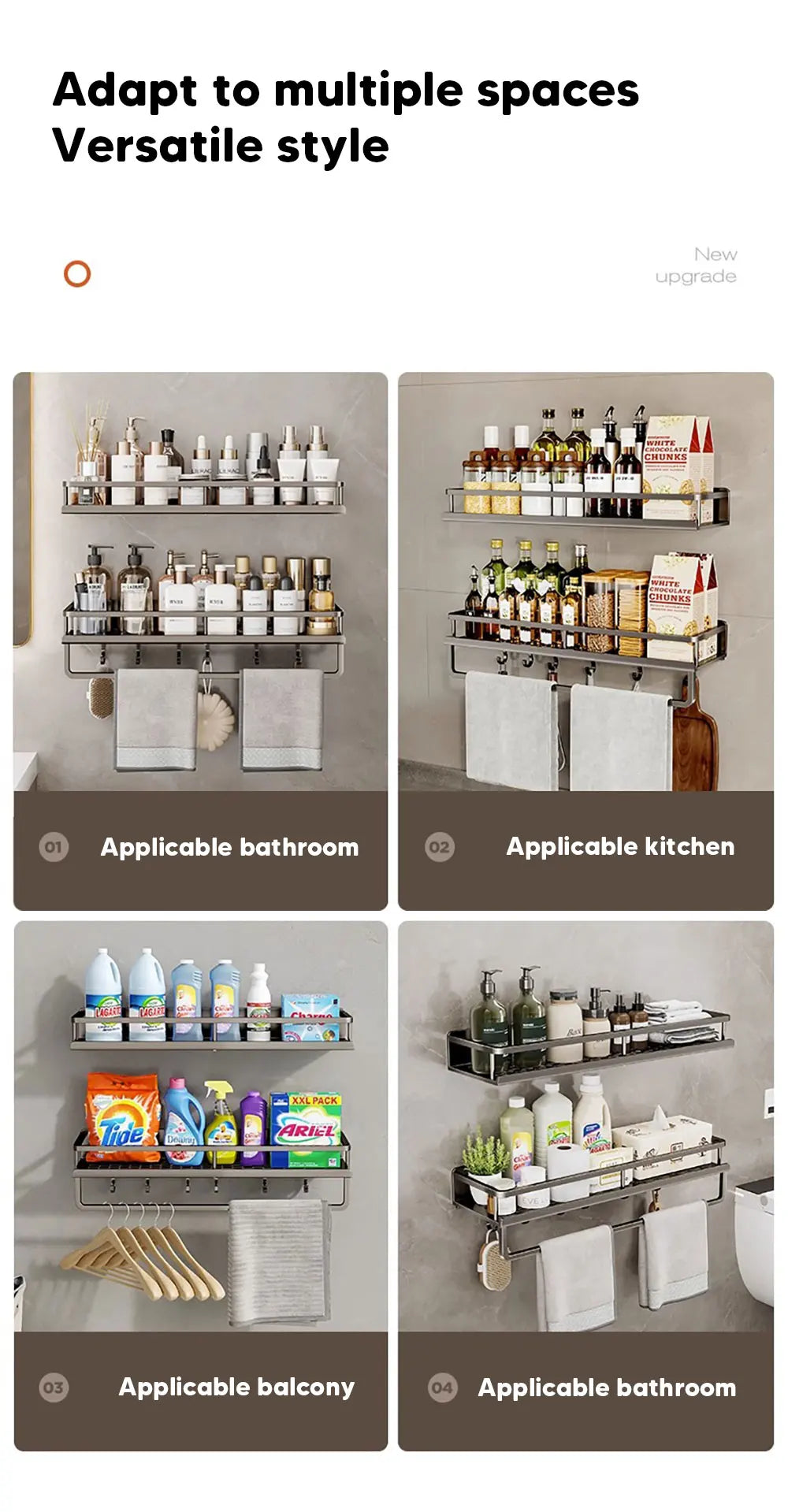 30/40/50CM Punch-Free Bathroom Shelf Shampoo Rack Aluminum Shower Organiser Without Drilling Toilet Shelf Bathroom Accessories