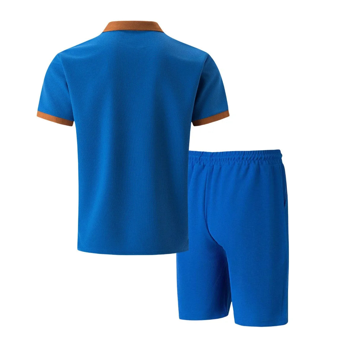 2025 summer new men waffle pocket color matching POLO shirt short sleeve shirt T-shirt shorts two sets