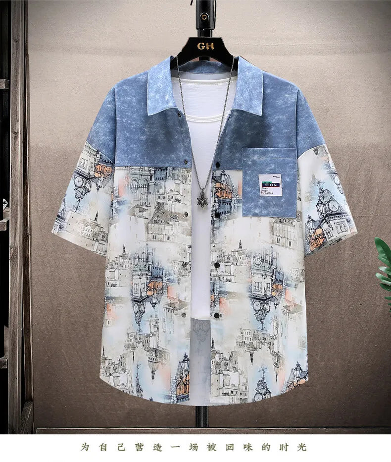 Shirts + shorts 2025 summer Sportswear Men's fashion short sleeve printing Sets Male shirts and shorts Casual Shirts Two Piece