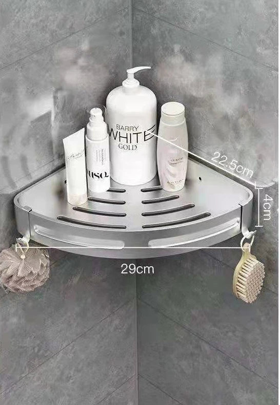 Bathroom Shelf Organizer Shower Storage Rack Black Corner Shelves Wall Mounted Aluminum Toilet Shampoo Holder No Drill