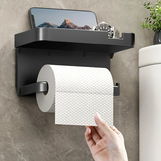 1pc Toilet Paper Holder - Space-Saving Wall-Mounted Perforated Storage Rack with Toilet Manager Holder