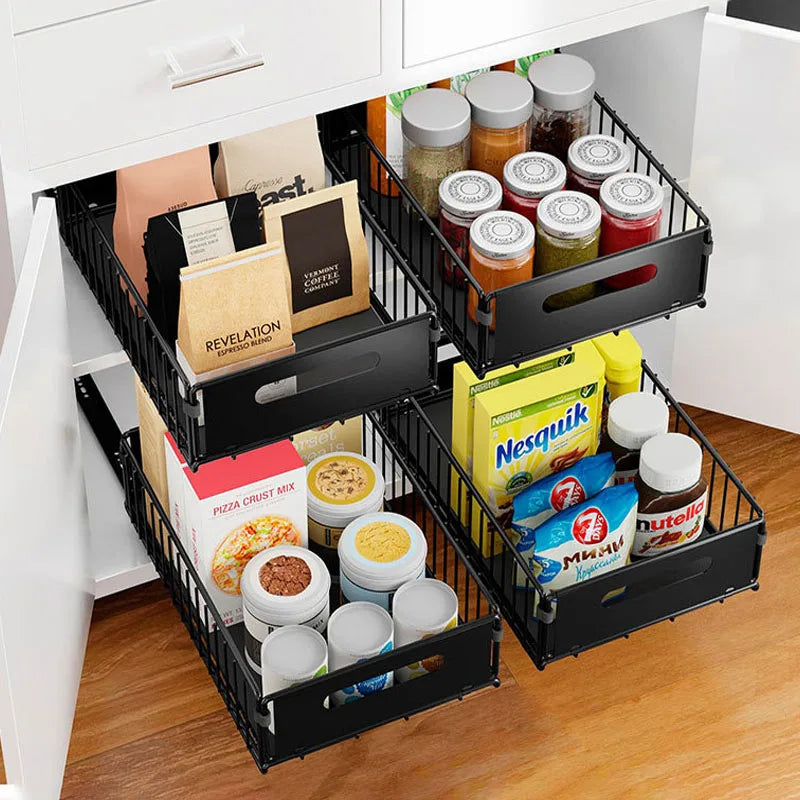 Kitchen Pull Out Organizer For Cabinets Spice Storage Rack Under Sink Organizer Snack Can Storage Basket Sliding Out Drawers