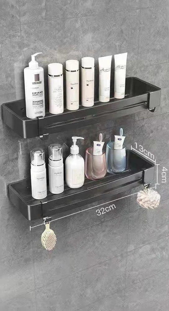 Bathroom Shelf Organizer Shower Storage Rack Black Corner Shelves Wall Mounted Aluminum Toilet Shampoo Holder No Drill