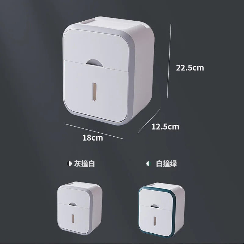 Storage Box Toilet Paper Organizer Waterproof High Capacity Dust-proof Punch-free Wall Mounted Roll Paper Bathroom Home Supplies