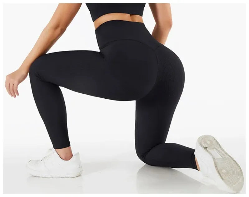 High Waist Yoga Pants Women Seamless Sport Pants Ribbed Knitted Fitness Leggings Solid White Running Pants Quick Dry Gym Leggins