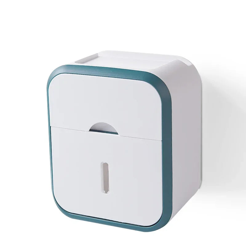 Storage Box Toilet Paper Organizer Waterproof High Capacity Dust-proof Punch-free Wall Mounted Roll Paper Bathroom Home Supplies