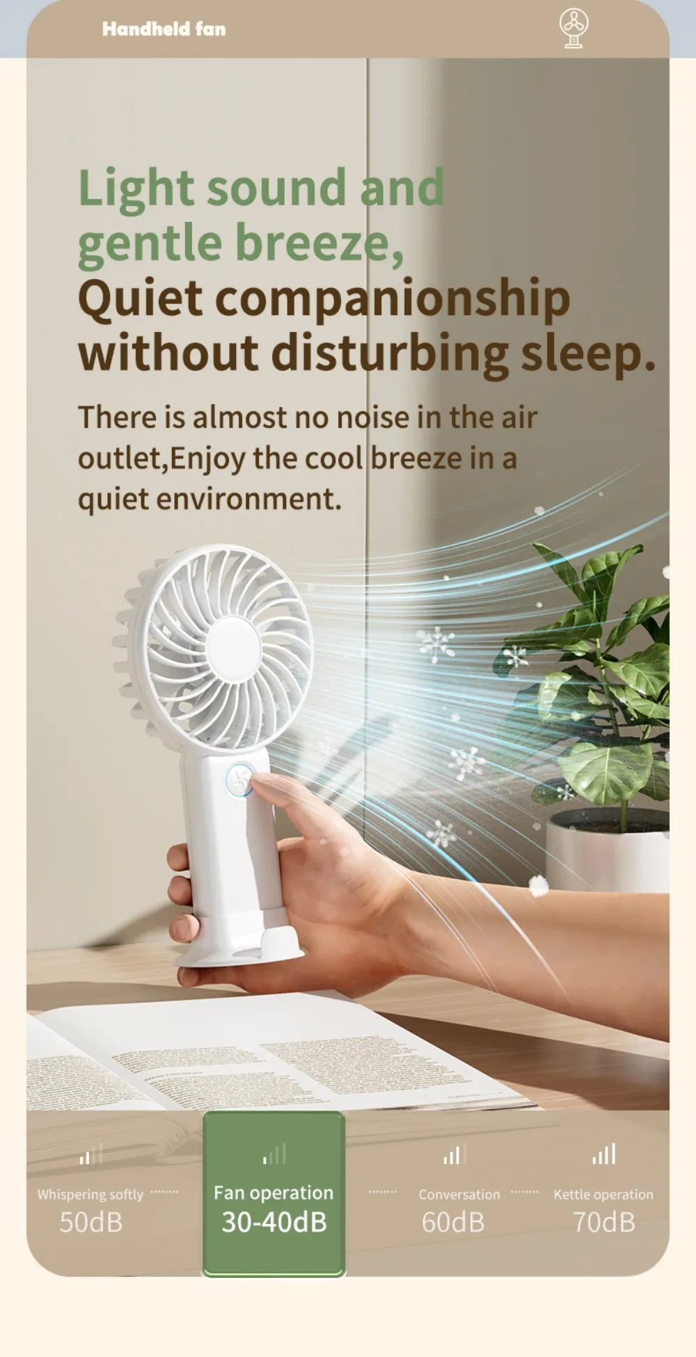 Portable Mini Fan USB Outdoor Handheld Fan with Desktop Phone Holder 3Wind Adjustments Long Working Life Multi-function Mini Fan