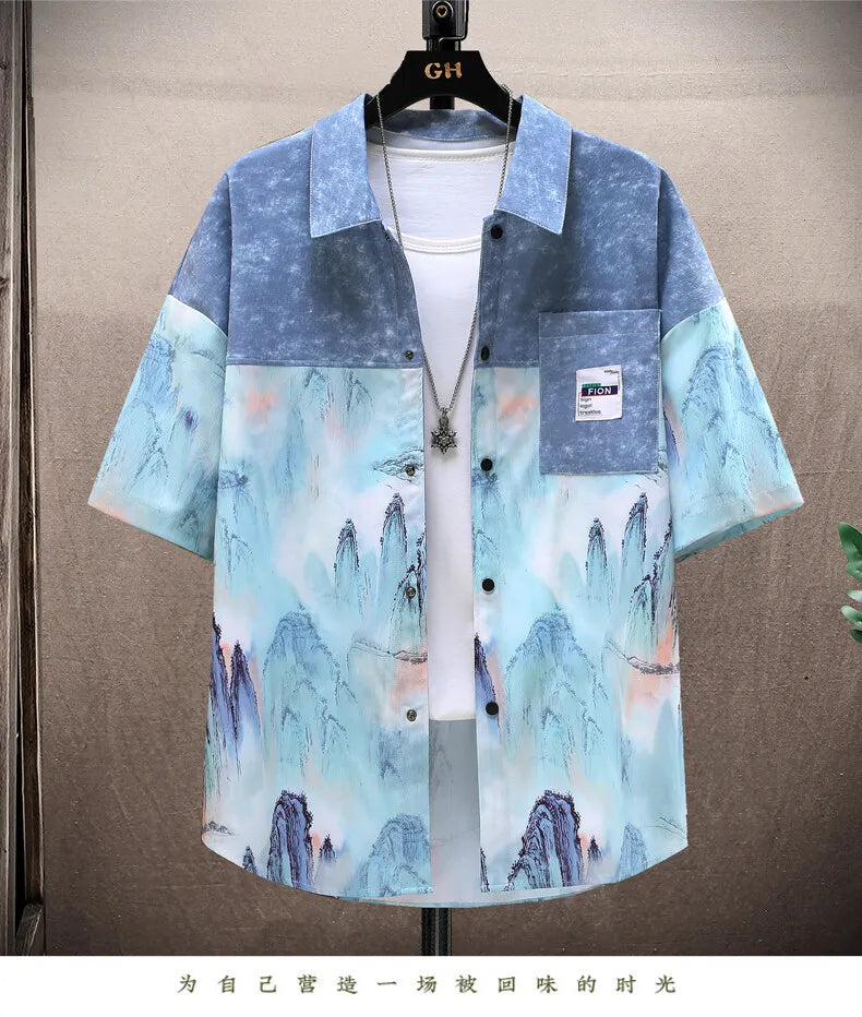 Shirts + shorts 2025 summer Sportswear Men's fashion short sleeve printing Sets Male shirts and shorts Casual Shirts Two Piece