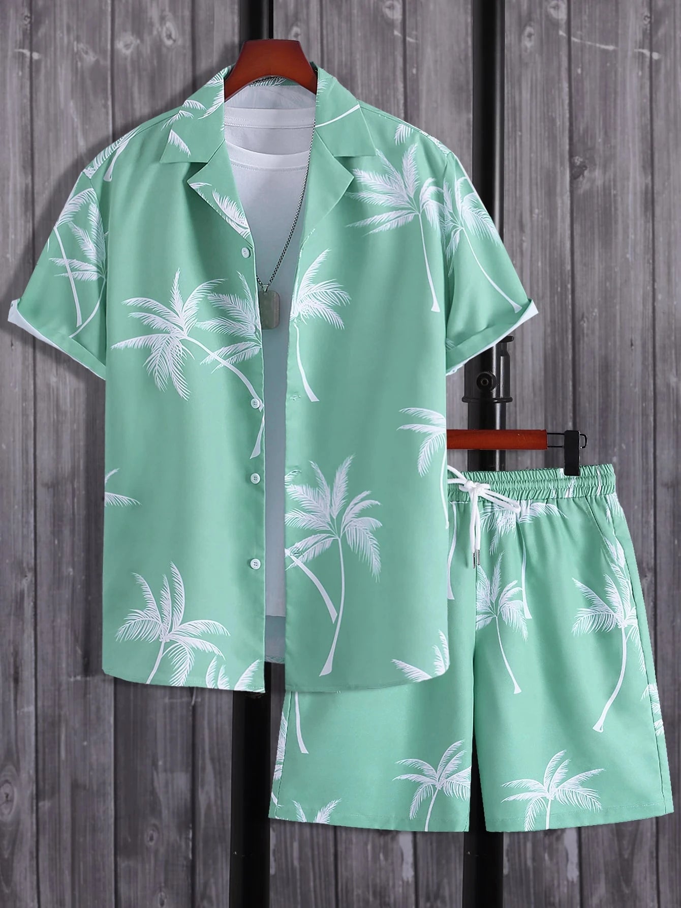 Hawaiian Coconut Tree 3D Print Men's Shirt and Shorts Two-Piece Set Casual Vacation Men's Shirt Set Short Sleeve Button Shirt