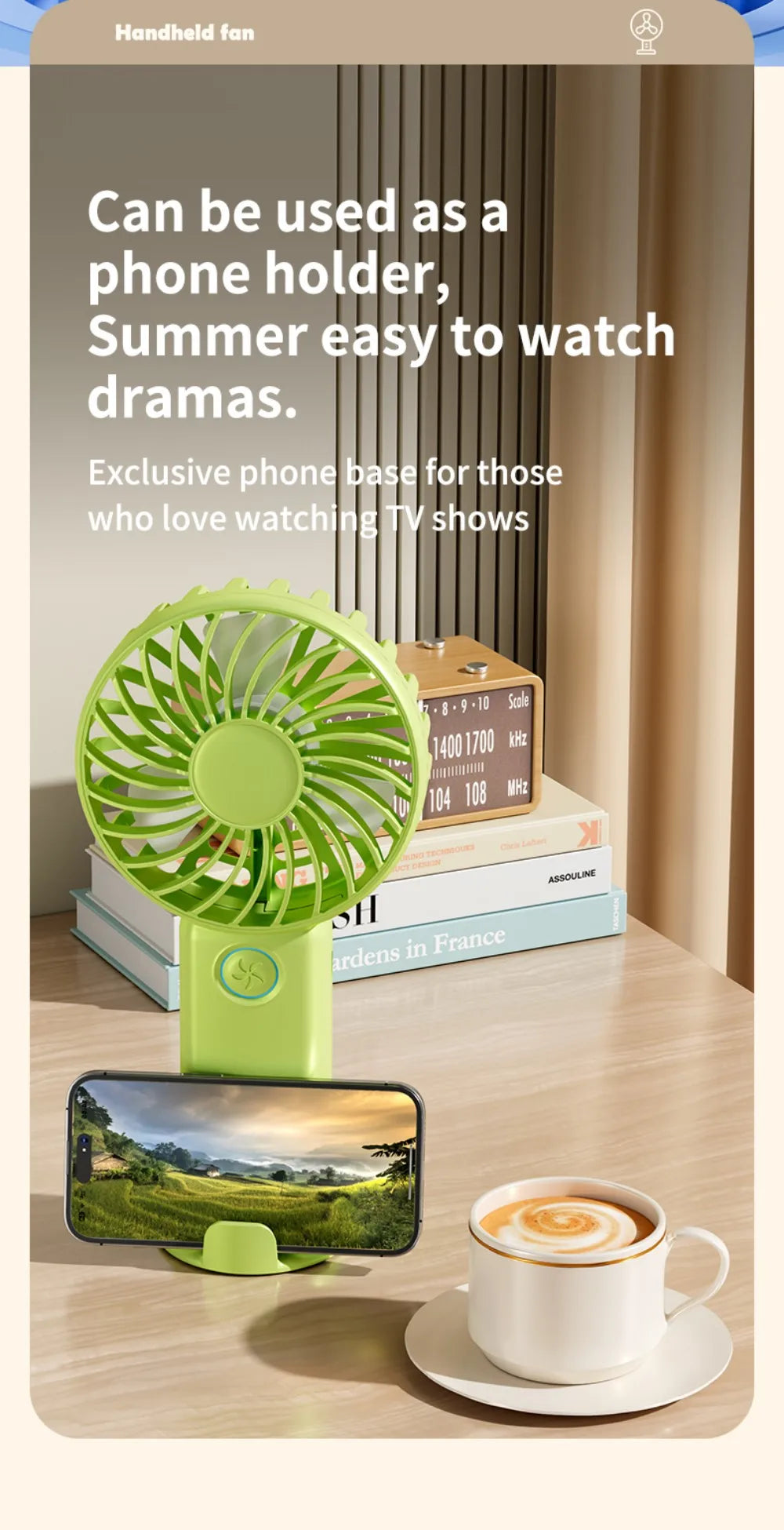 Portable Mini Fan USB Outdoor Handheld Fan with Desktop Phone Holder 3Wind Adjustments Long Working Life Multi-function Mini Fan