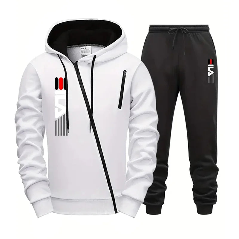 Men's Zipper Hoodie Sweatpants Gym Fitness Tracksuit 2pcs Set Fall Winter Daily Casual Sports Jogger Suit Fashion Hooded Outfits