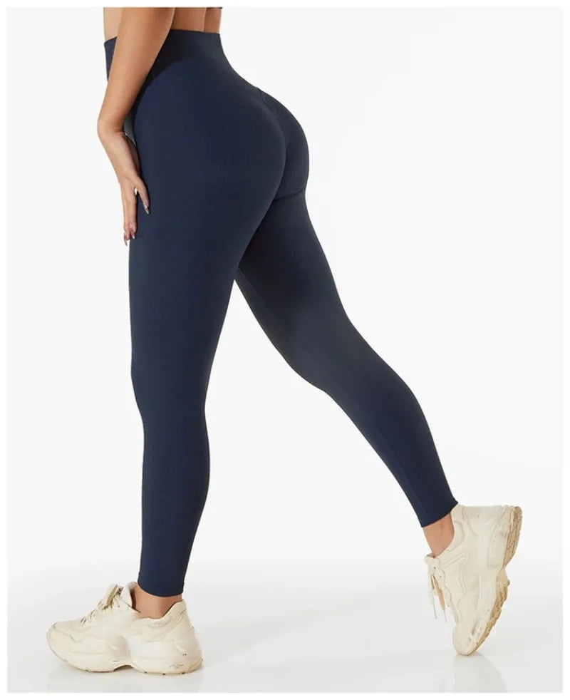 High Waist Yoga Pants Women Seamless Sport Pants Ribbed Knitted Fitness Leggings Solid White Running Pants Quick Dry Gym Leggins