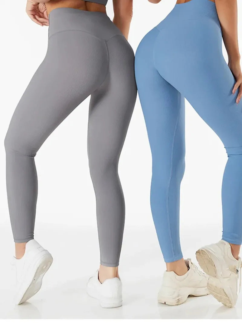 High Waist Yoga Pants Women Seamless Sport Pants Ribbed Knitted Fitness Leggings Solid White Running Pants Quick Dry Gym Leggins