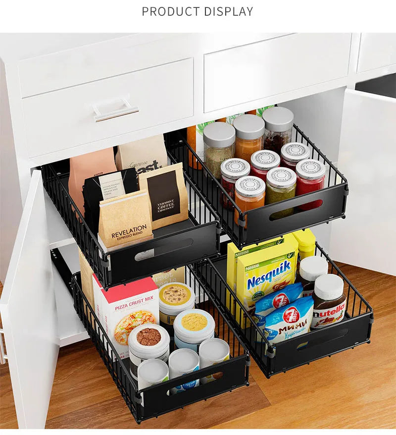 Kitchen Pull Out Organizer For Cabinets Spice Storage Rack Under Sink Organizer Snack Can Storage Basket Sliding Out Drawers