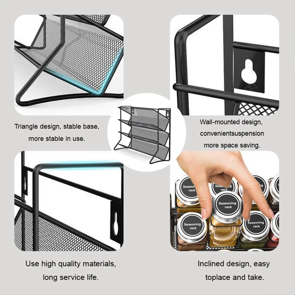 Kitchen Cabinet Organiser Shelf Wall Mounted Spice Rack For Kitchen Countertop Cupboard Pantry 1PC 4-Tier Spice Rack
