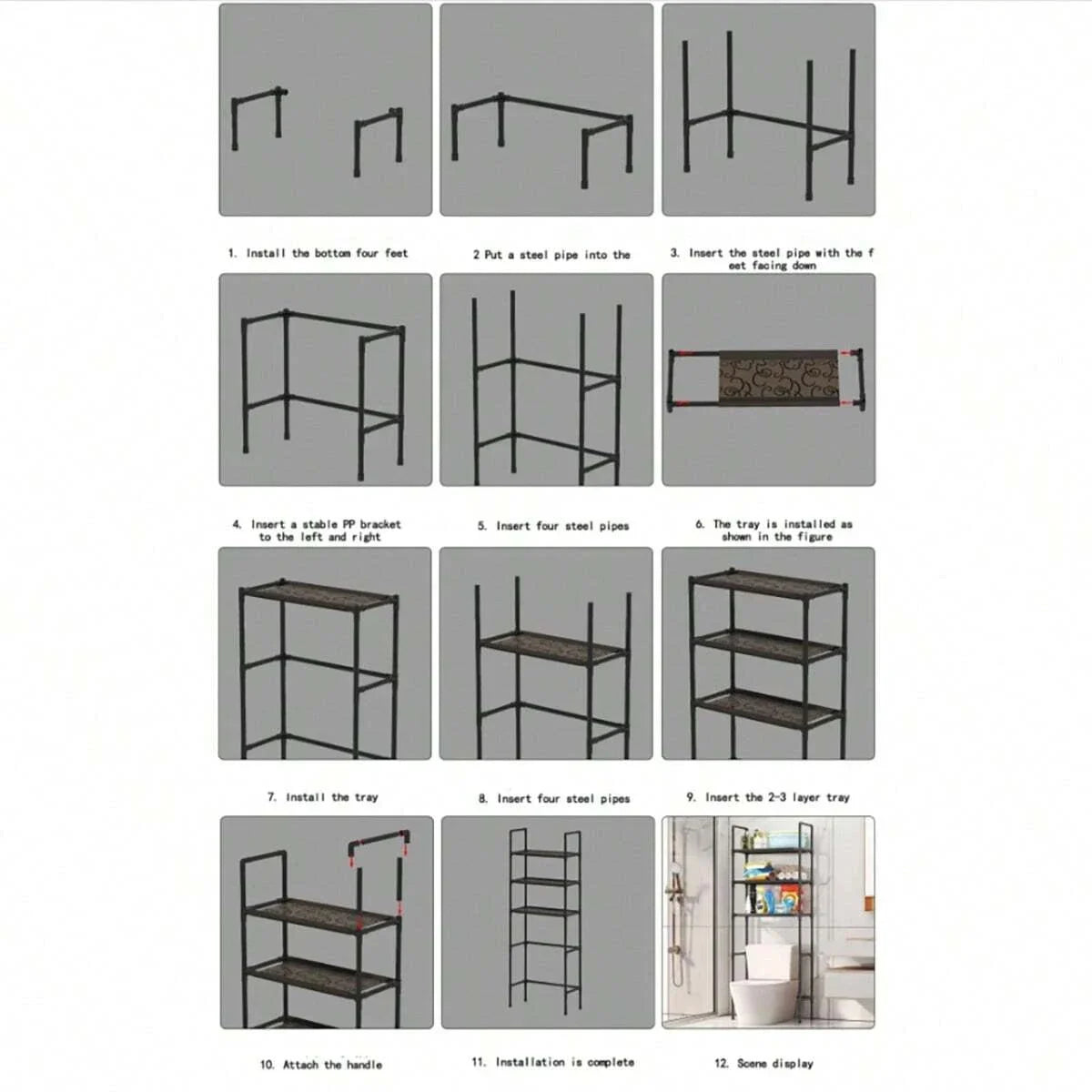 Bathroom Storage Rack Over The Toilet Shelf Multilayer Space Saver Organizer Multi-Functional Wall Hanging Toilet Storage Rack