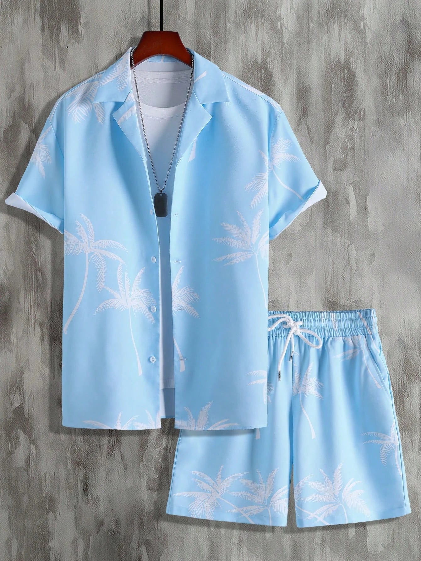 Hawaiian Coconut Tree 3D Print Men's Shirt and Shorts Two-Piece Set Casual Vacation Men's Shirt Set Short Sleeve Button Shirt