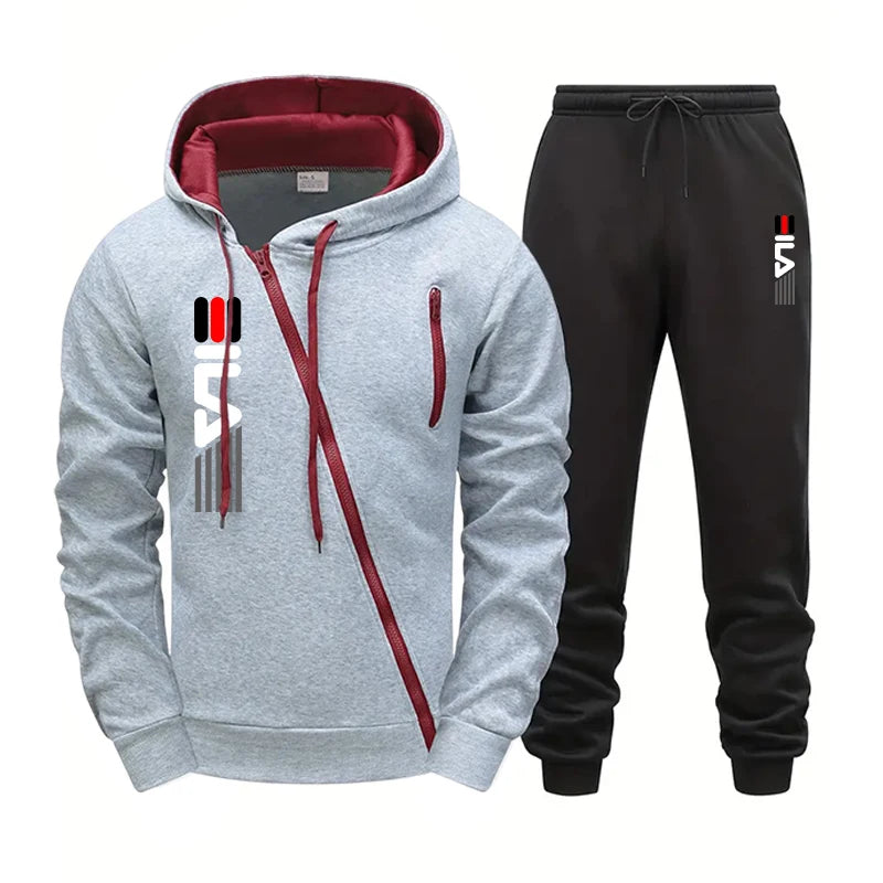 Men's Zipper Hoodie Sweatpants Gym Fitness Tracksuit 2pcs Set Fall Winter Daily Casual Sports Jogger Suit Fashion Hooded Outfits