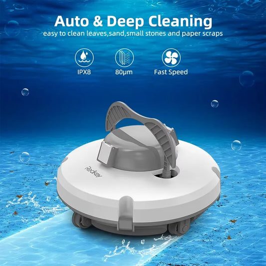 Redkey S100 Cordless Robotic Pool Vacuum for Ground Pool Automatic Pool Vacuum Cleaner Lasts 120 Mins with Strong Suction